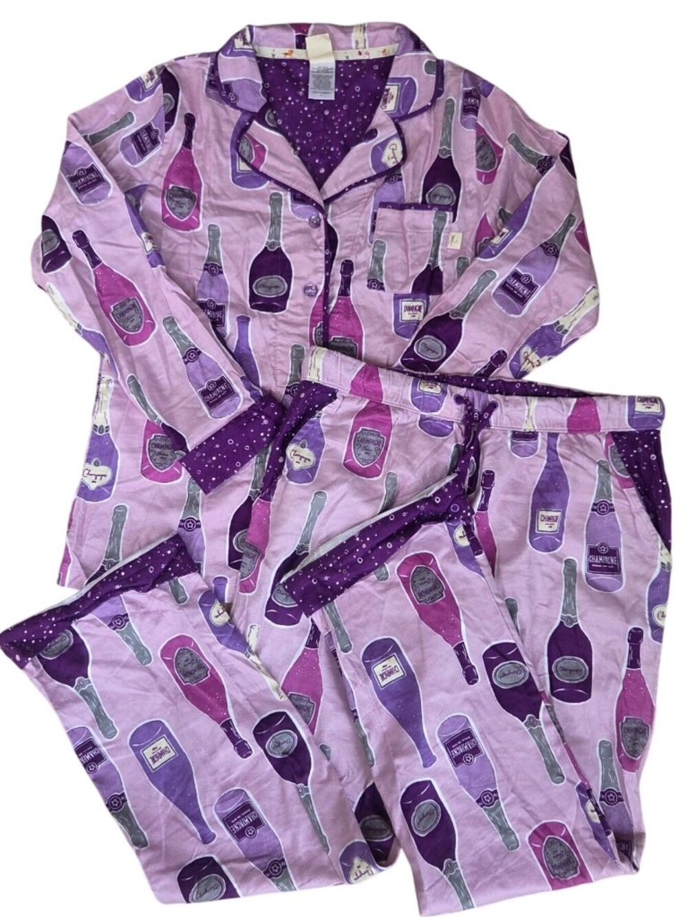 Munki Munki Pajama Set Purple Champagne Wine Print Sleepwear Women's M